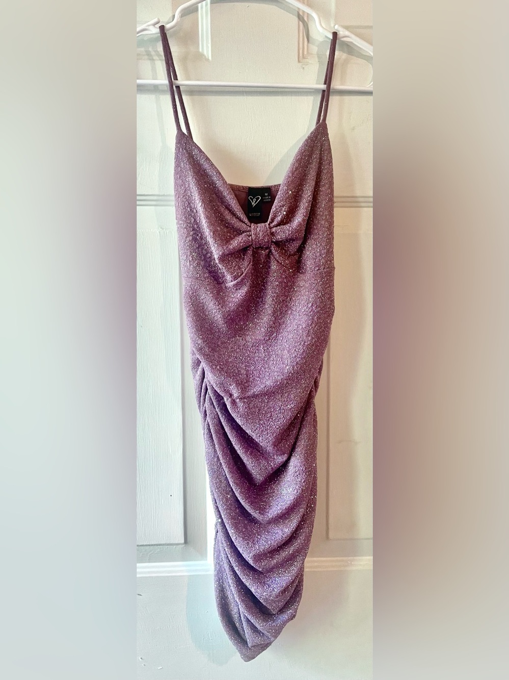 Windsor Lavender Purple Sparkly Silver Glitter Ruched Sides Bodycon Dress Medium